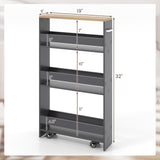 Narrow Mobile Serving Cart with Open Shelves for Kitchen Bathroom Living Room