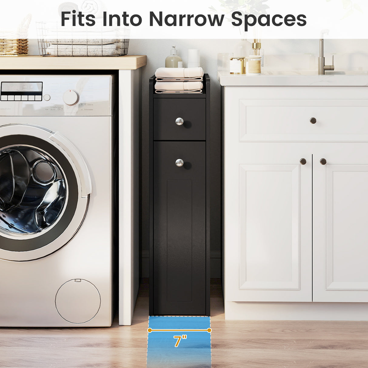 Small Bathroom Storage Cabinet 4-Tier Narrow Toilet Side Storage Cabinet with Slide Out Drawers on Casters