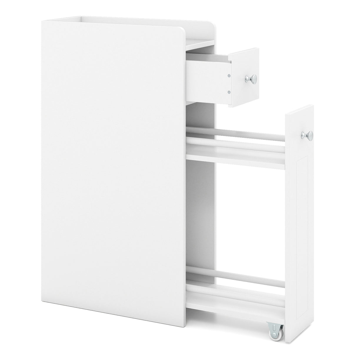 Small Bathroom Storage Cabinet 4-Tier Narrow Toilet Side Storage Cabinet with Slide Out Drawers on Casters