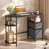 Small Computer Desk with Half-moon Side Shelves and Folding Fabric Drawers