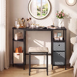 Small Computer Desk with Half-moon Side Shelves and Folding Fabric Drawers