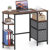 Small Computer Desk with Half-moon Side Shelves and Folding Fabric Drawers