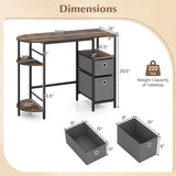 Small Computer Desk with Half-moon Side Shelves and Folding Fabric Drawers