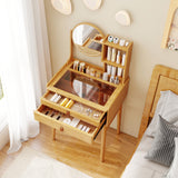 Small Vanity Desk and Stool Set with Mirror and 2 Drawers