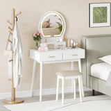 Small Vanity Makeup Dressing Table Set with Cushioned Stool and LED Lighted Mirror