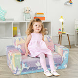 2-in-1 Flip Out Kids Sofa Chair with Detachable Flannel Fabric Cover and Glowing Patterns-Color