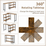 360Â° Rotating Sofa Side Table with 2-Tier Storage Shelves