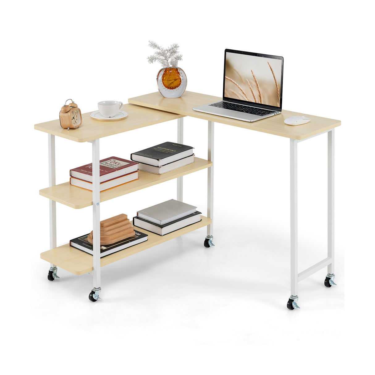 360Â° Rotating Sofa Side Table with 2-Tier Storage Shelves