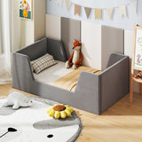 Soft Velvet Fabric Toddler Bed Frame with Safety Rails