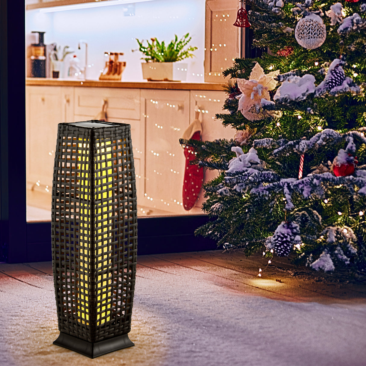 2 Pieces Solar-Powered Square Wicker Floor Lamps with Auto LED Light