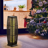 2 Pieces Solar-Powered Square Wicker Floor Lamps with Auto LED Light