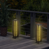 2 Pieces Solar-Powered Square Wicker Floor Lamps with Auto LED Light