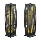 2 Pieces Solar-Powered Square Wicker Floor Lamps with Auto LED Light