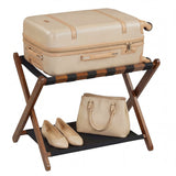 Solid Rubberwood Folding Luggage Rack with Nylon Shelves