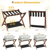 Solid Rubberwood Folding Luggage Rack with Nylon Shelves