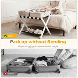 Solid Rubberwood Folding Luggage Rack with Nylon Shelves