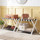 Solid Rubberwood Folding Luggage Rack with Nylon Shelves Set of 2
