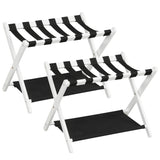Solid Rubberwood Folding Luggage Rack with Nylon Shelves Set of 2