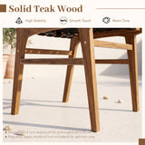 Solid Teak Hand-Woven Strap Outdoor Dining Chair with Flex Support for Deck Garden