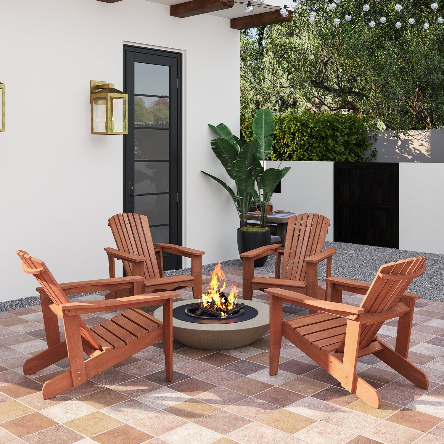 Solid Wood Adirondack Chair with High  Backrest and Wide Armrests