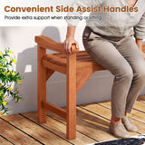 Solid Wood Backless Garden Bench with Support Handles and Curved Slatted Seat for Deck