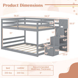 Solid Wood Full Over Full Low Bunk Bed with Storage Stairs