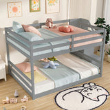 Solid Wood Full Over Full Low Bunk Bed with Storage Stairs