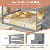 Solid Wood Full Over Full Low Bunk Bed with Storage Stairs