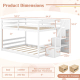 Solid Wood Full Over Full Low Bunk Bed with Storage Stairs