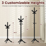 Solid Wood Hall Tree with 11 Hooks and 3 Height Options for Entryway