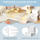 Solid Wood Twin Over Full Low Bunk Bed with Storage Stairs