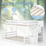 Solid Wood Twin Over Full Low Bunk Bed with Storage Stairs