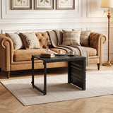 Space-Saving C-Shaped Side Table with Wood-Plastic Top for Indoor Outdoor-Black