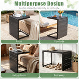 Space-Saving C-Shaped Side Table with Wood-Plastic Top for Indoor Outdoor-Black