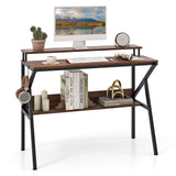 Space Saving Computer Desk with Monitor Stand and Extra Storage Shelf for Work Study