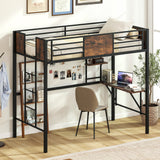 Space-Saving Twin Loft Bed with Safety Guardrail and Ladder-Coffee