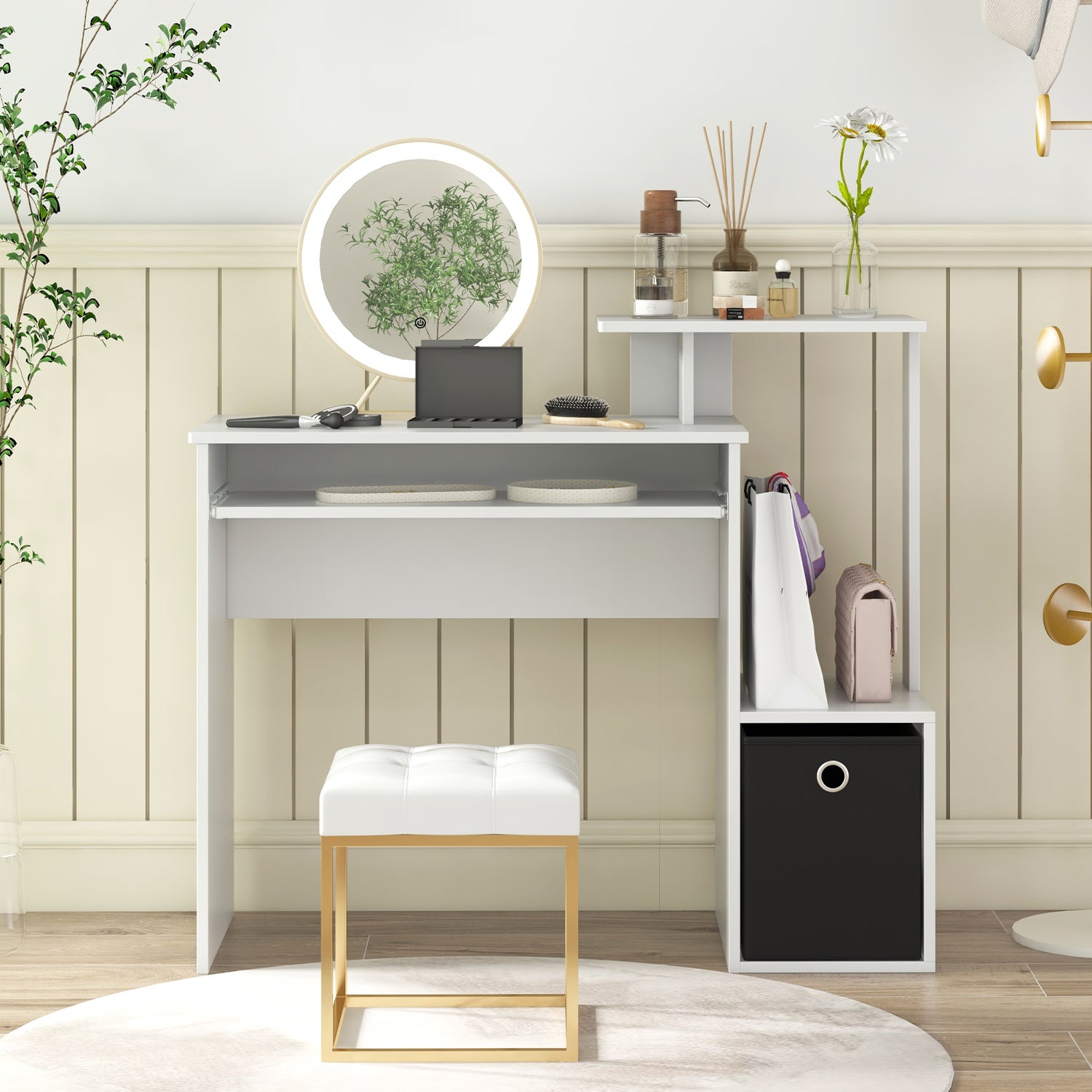 Space-saving Computer Desk with Pull-out Keyboard Tray