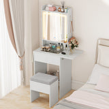 Space-saving Vanity Desk with Mirror and Lights for Bedroom
