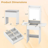 Space-saving Vanity Desk with Mirror and Lights for Bedroom