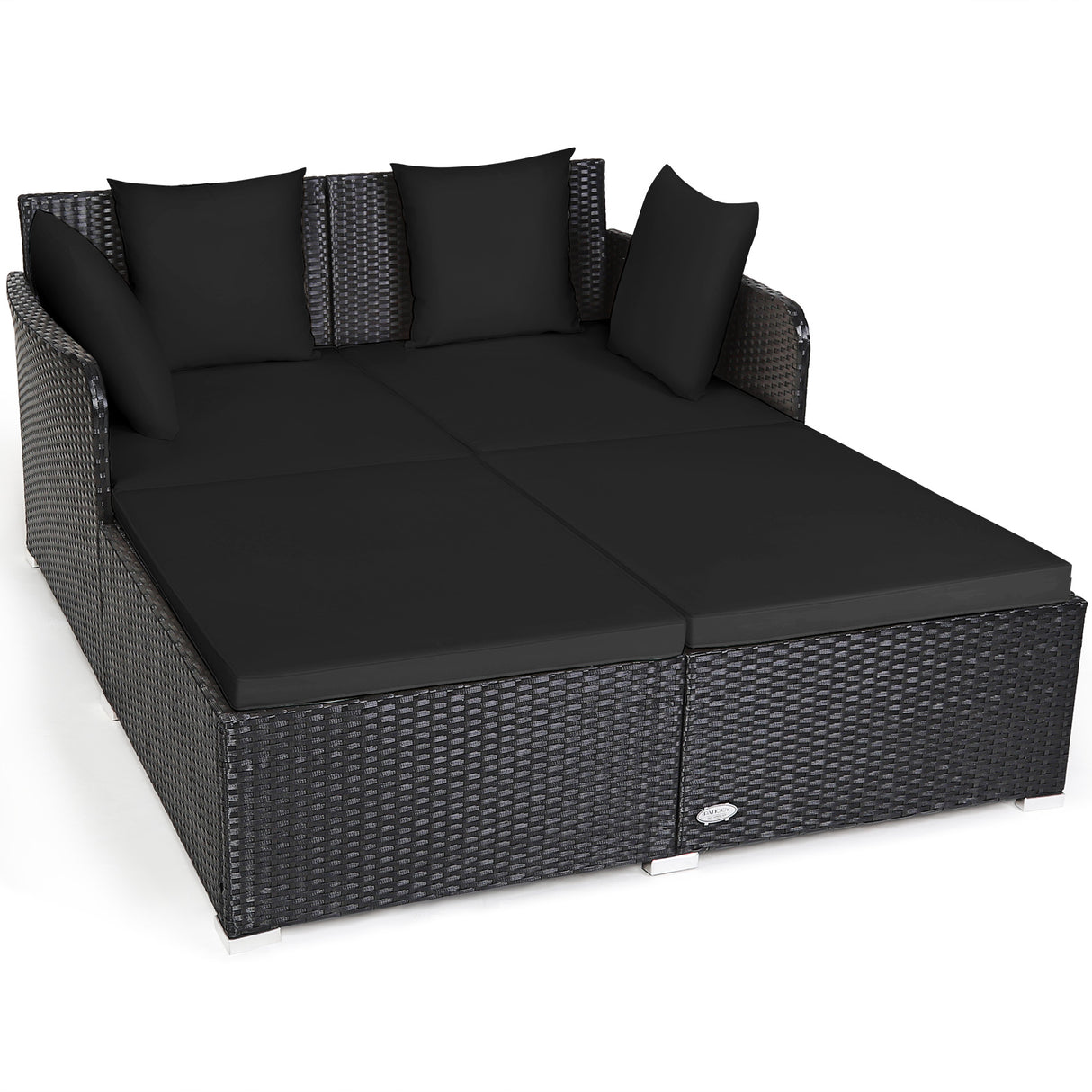 Spacious Outdoor Rattan Daybed with Upholstered Cushions and Pillows