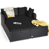 Spacious Outdoor Rattan Daybed with Upholstered Cushions and Pillows