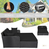 Spacious Outdoor Rattan Daybed with Upholstered Cushions and Pillows
