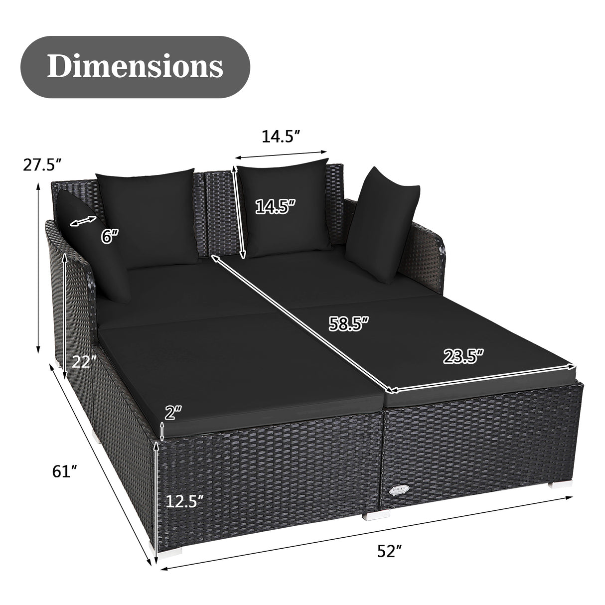 Spacious Outdoor Rattan Daybed with Upholstered Cushions and Pillows