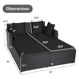 Spacious Outdoor Rattan Daybed with Upholstered Cushions and Pillows