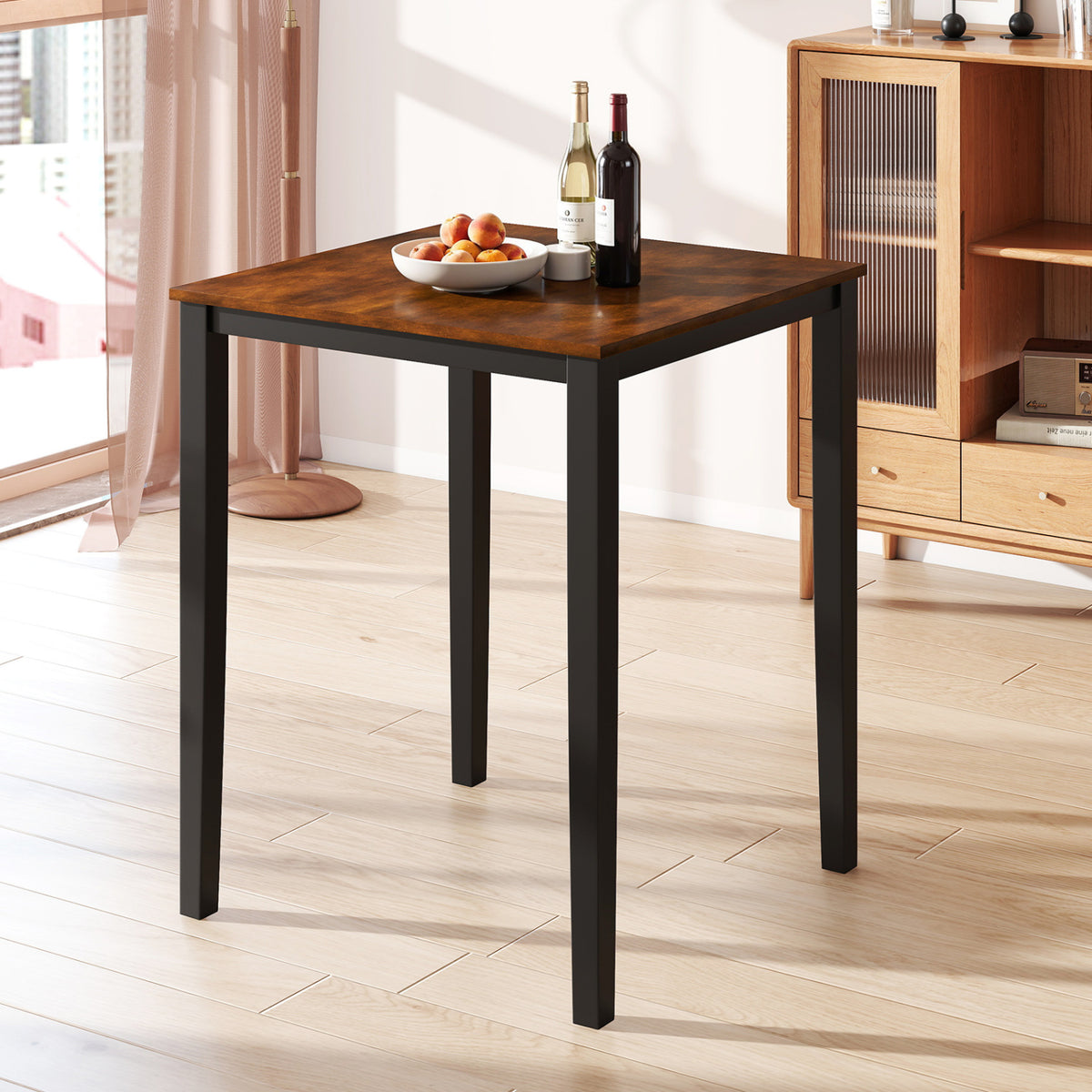 Square Dining Table with Solid Wood Frame for 4-Person