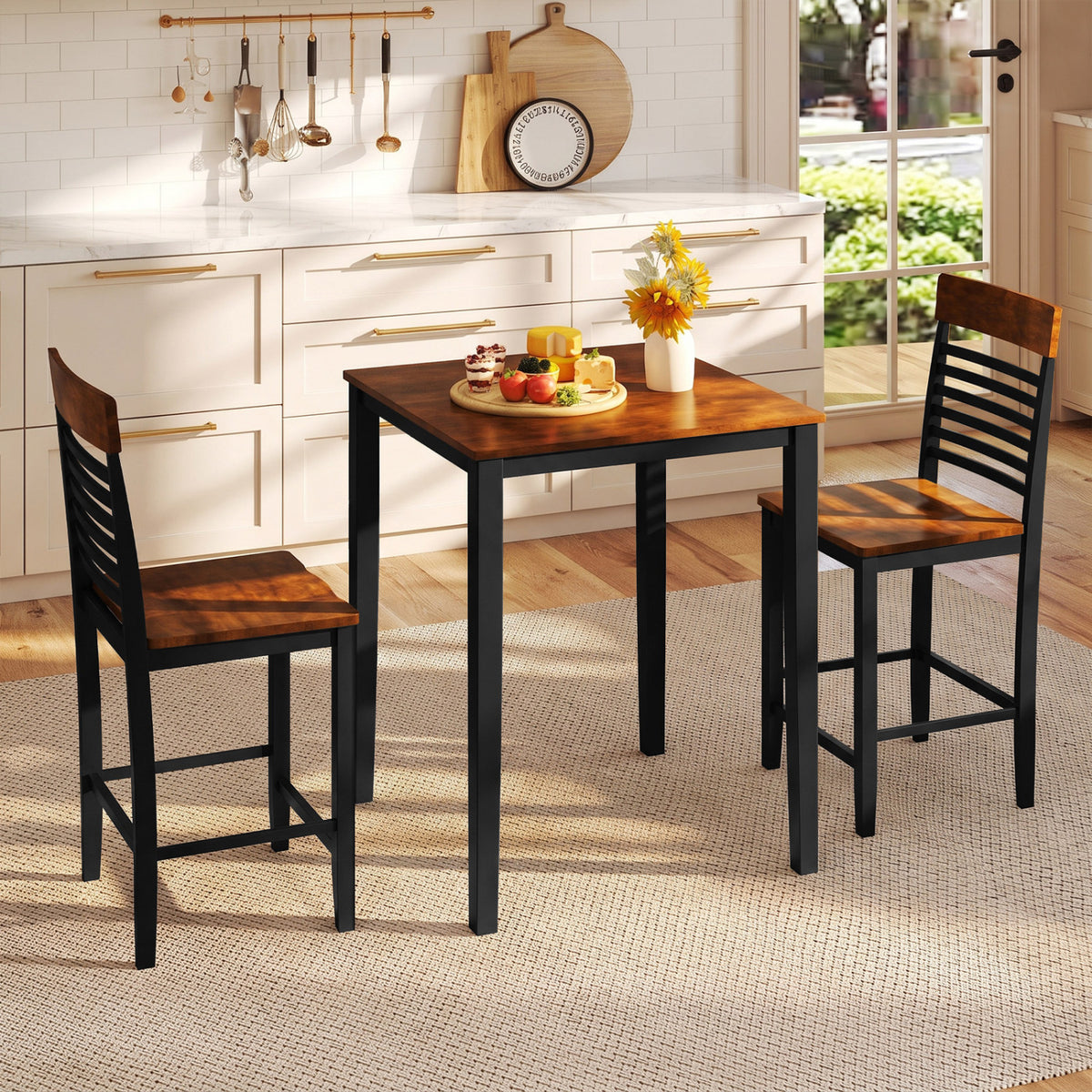 Square Dining Table with Solid Wood Frame for 4-Person