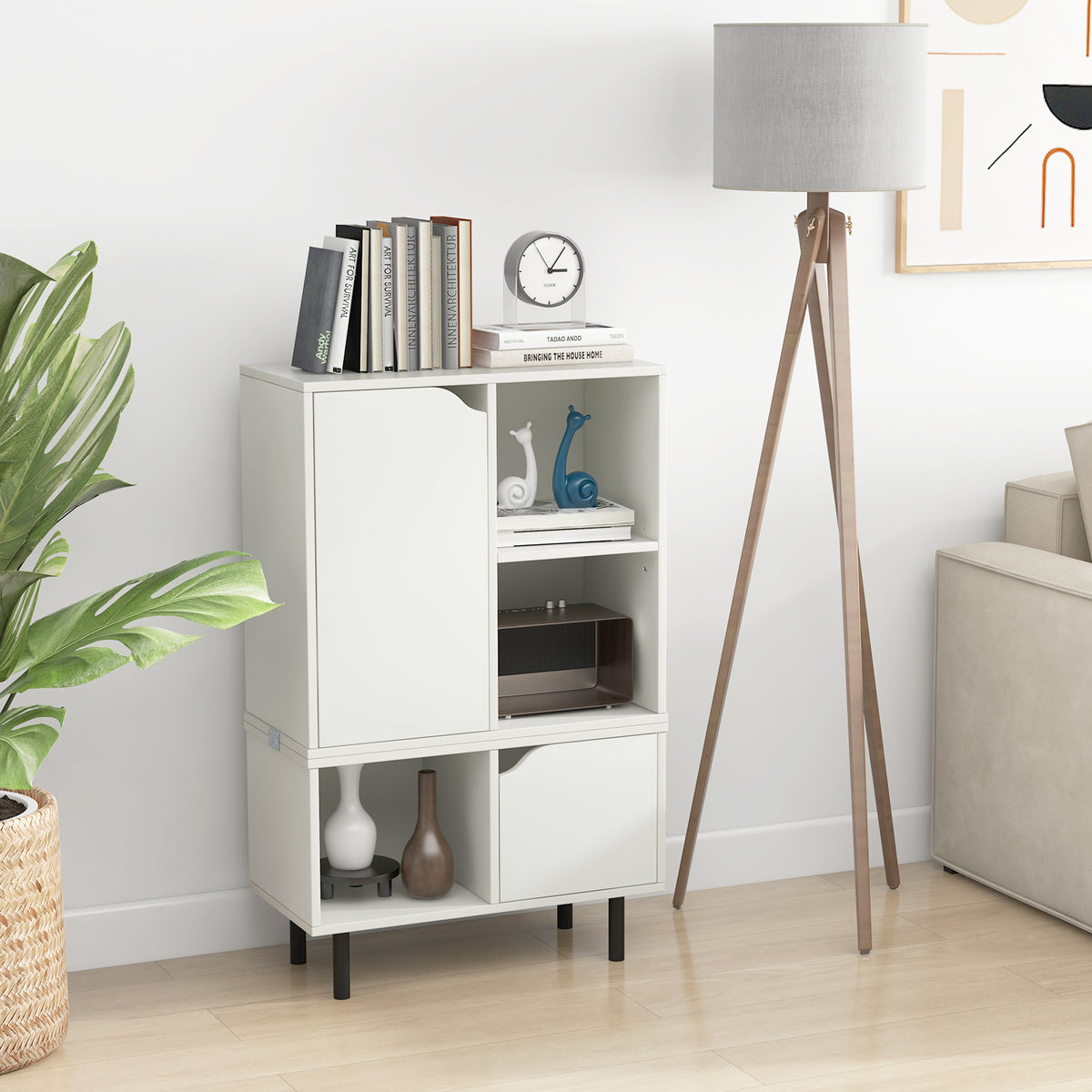 Stackable Bookcase with Adjustable Shelf and Cubes-White – Moogdesk