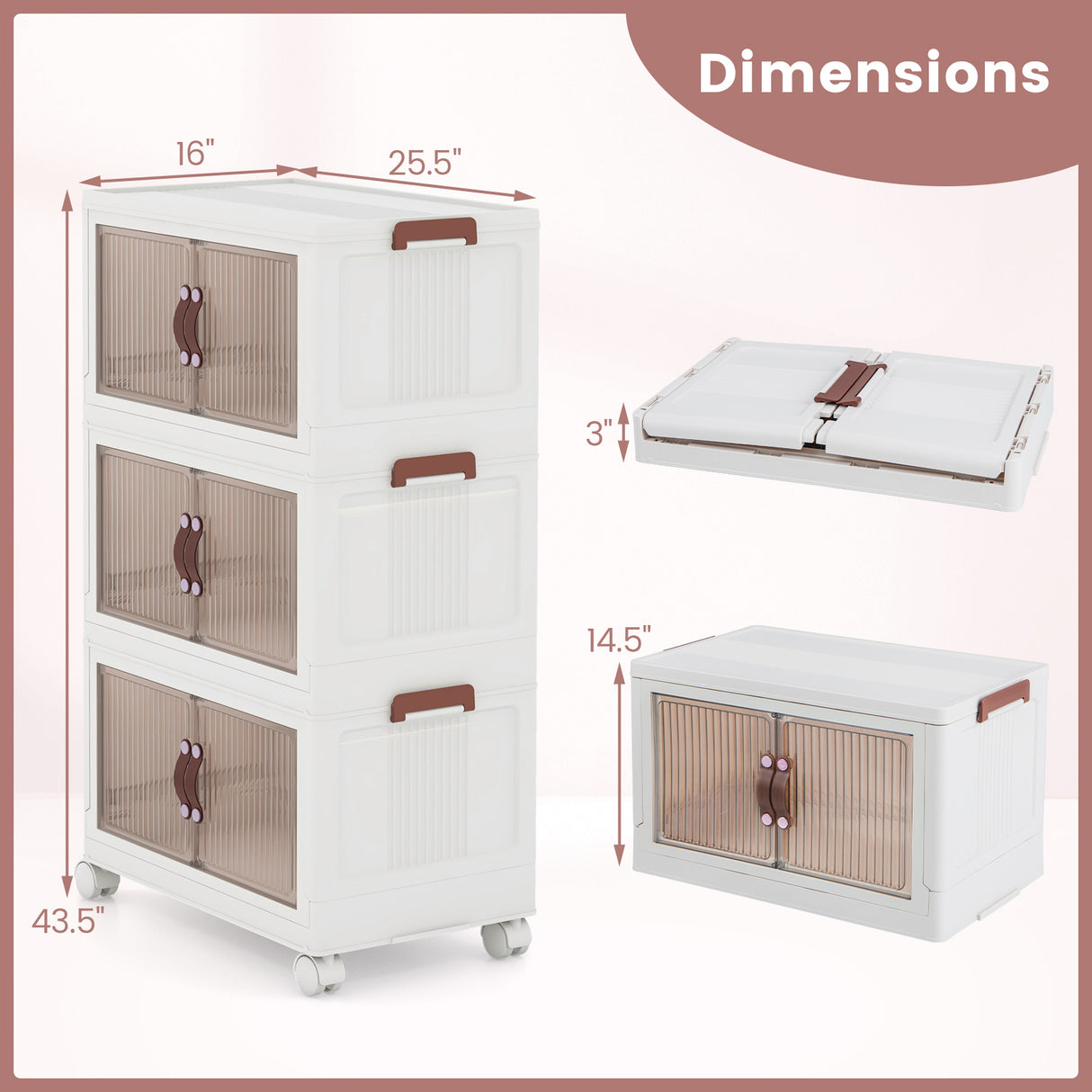 25.5/60 Gal Stackable Storage Boxes Bins with Magnetic Doors and Lockable Casters-M