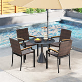Stacking Wicker Chairs Set of 2 Patio Rattan Dining Chairs with Acacia Wood Armrests
