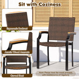 Stacking Wicker Chairs Set of 2 Patio Rattan Dining Chairs with Acacia Wood Armrests